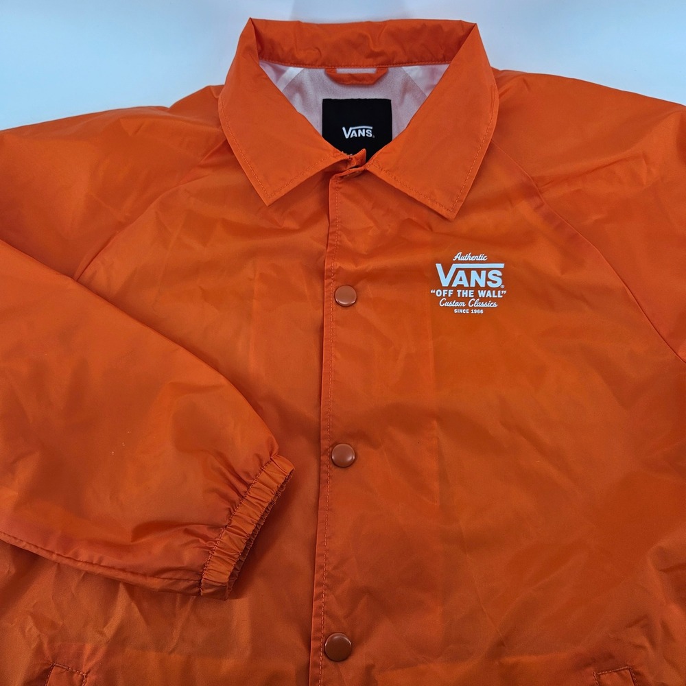 Vans Off The Wall Mens Coach Jacket Orange Windbreaker Snap Front Large